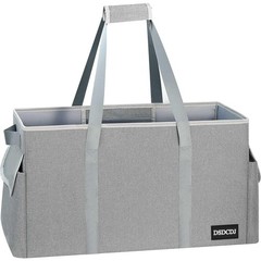 Standing Extra Large Utility Tote Bag Hard Bottom 22.5x11x12 Inch Grey Pockets