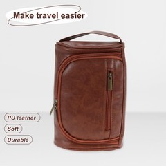 GLIDESMOOTH Toiletry Bag, PU Travel Cosmetic Bag 8.66”x3.15”x6.1”, Brown