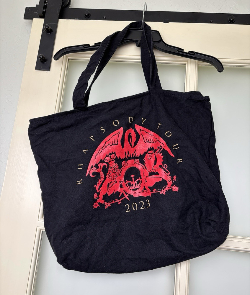 Rhapsody Tour 2023 Black/Red Graphic Print Canvas Tote Bag Zip Closure