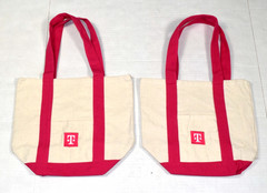 T-Mobile Mini Canvas Tote Bags Set of 2 Beige Magenta 12.5 x 10.5 In NWOT