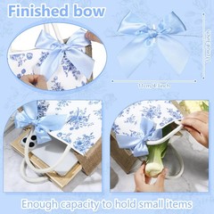12 Pcs Floral Burlap Tote Bag with Handle Blue White Chinoiserie Jute Bag wit…