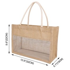 6 PCS Burlap Tote with Transparent PVC Film Window, Jute Beach Tote Reusable …