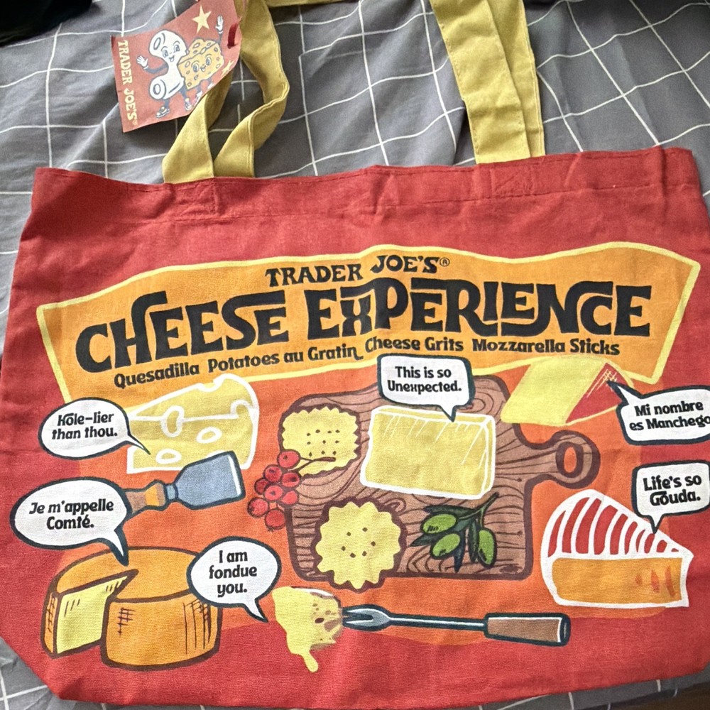 Trader Joe’s Cheese Experience Reusable Tote Medium Red/Yellow 14x6x14
