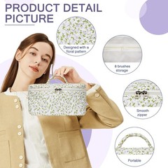 Gosect 1pc Large Makeup Bag, Cute Cosmetic Floral Purple Print