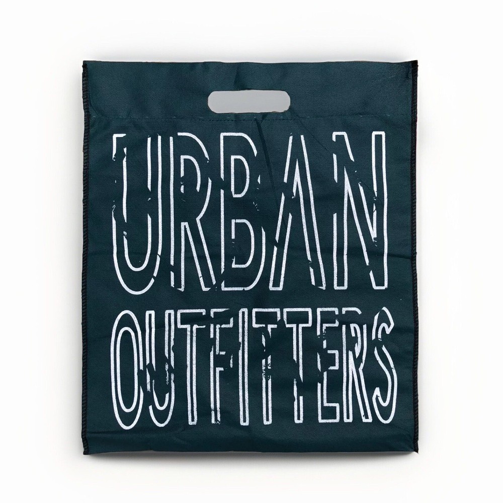 URBAN OUTFITTERS REUSABLE SHOPPING BAG TOTE GREEN WHITE HANDLE 15.5×18” FLAT