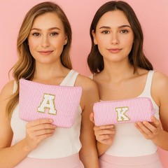 Apxouans Fashion Initial Makeup Bag for Women Cosmetic Travel Pink