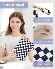Narwey Small Checkered Makeup Bag for Purse AB-Black Checkerboard