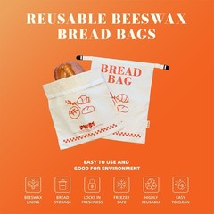 PW61 2 Pack Reusable Beeswax Bread Bags for Sourdough Homemade X-Large, White