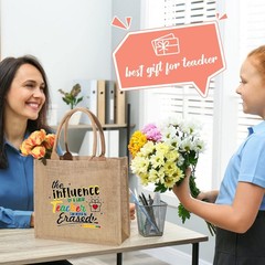 4 Pcs Teacher Appreciation Gift Jute Teacher Tote Bag Rainbow Teacher Gift fo…