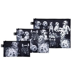 LOQI RED POPPY BEE Dogs Recycled Zip Pockets, Travel Pouches