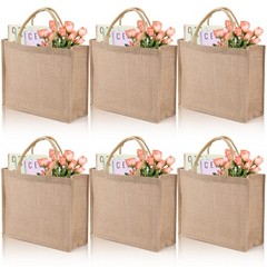6 Pack Jute Tote Bag Burlap Gift Tote with Handle Grocery Shopping Bag for DI…