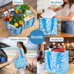 4 Pack Compact Reusable Grocery Shopping Bags, Medium Spring Tote Bag w/Handl…