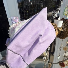 Custom made Trader Joe’s Small Canvas Tote Bag Purple Beige patch Rhinestones