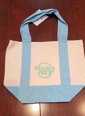 Trader Joe’s RARE Embroidered BLUE PASTEL MINI CANVAS TOTE BAG (1 bag)