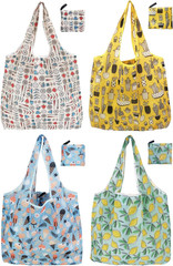 Reusable Foldable Shopping Bags, 4 Pack – Lightweight And Compact, Grocery Totes
