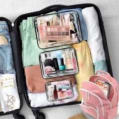 3 Pack Clear Toiletry Bag, TSA Approved 9.8 x 7.4 x 2.3 inches, 3 Black