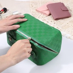 Cessfle Large Capacity Travel Cosmetic Bag Plaid Checkered Makeup 01-Green