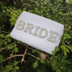 MIRIFRIGE Bride Patch MRS Cosmetic Bag,Pearl Rhinestone Letter Small, W