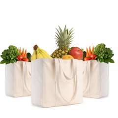 SOUS HOUSE Canvas Grocery Bags, 3PC XL Insulated Shopping Grocery Bag, Cotton…