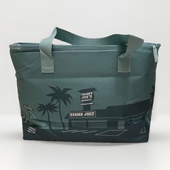 Trader Joe’s Peach & Dusty Blue insulated reusable cooler zipper Tote bag