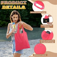 Washable Shopping Bags with Handles Bulk, Foldable Grocery Bags, Rose Red&S