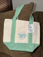 Trader Joe’s Canvas Tote Foldable Mini Pastel Mint Green White Small