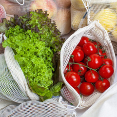 4-Pack Reusable Produce Bags Grocery Washable XL, Organic Cotton Mesh Produce Ba