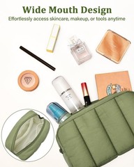 oscaurt 2 Pcs Makeup Bag Travel Toiletry for Women Puffy Army Green-Set