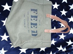 FEED Projects Canvas Tote Bag Olive Green Leather Handles Help Feed The Children
