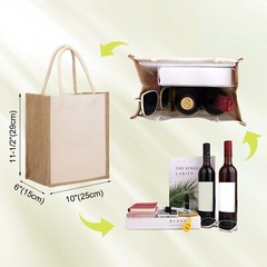 6 PCS Cotton Canvas Tote Bags with Burlap Sides, Reusable Grocery Shopping Bag