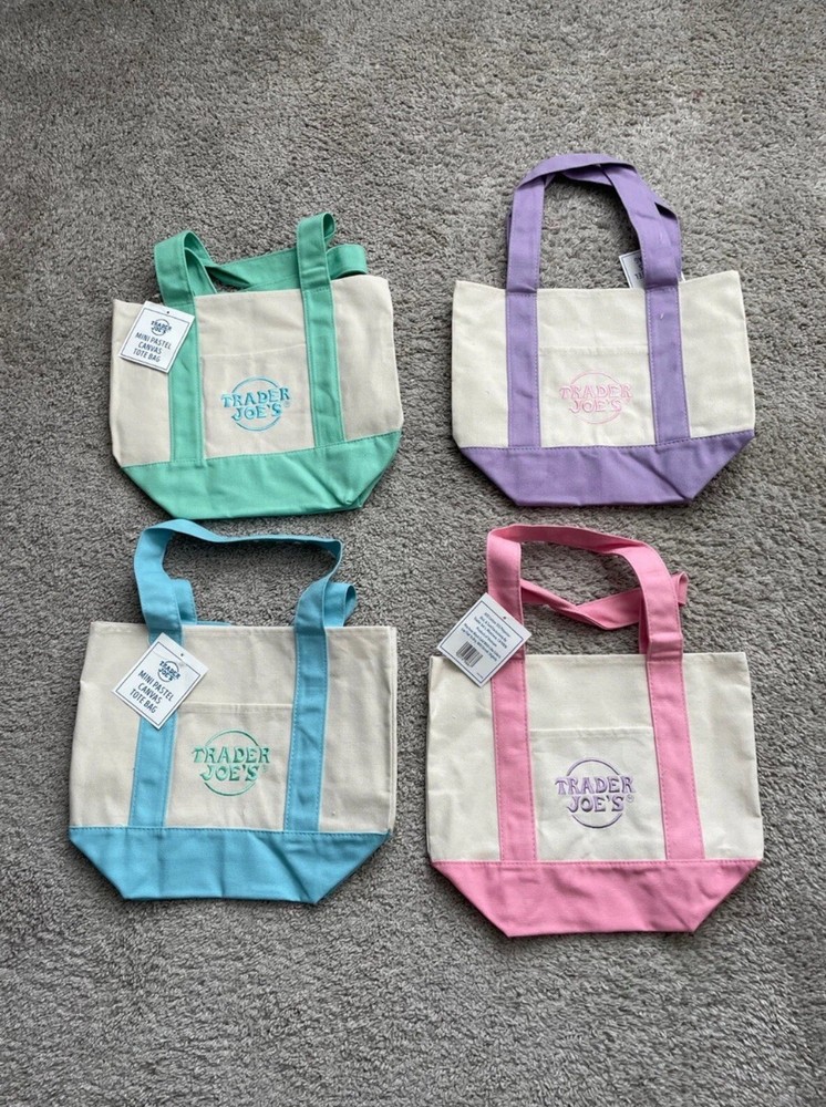 Trader Joe’s Mini Pastel Canvas Tote Bags Set of 4 – 2025 Easter NEW