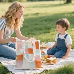 Pastel Checkered Canvas Tote Bag, Orange Pink Mint Plaid Shoulder Bag, Gift f…