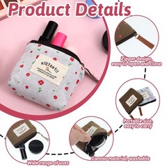 Mini Makeup Bag, 4 Pcs 4×3.7 Inch Linen Floral Small Bag Multicolor
