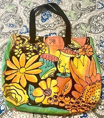 TOTE Signed KATSUi AUSTRALIA XL Canvas Reversible TROPICAL FLOWERS Zip EUC
