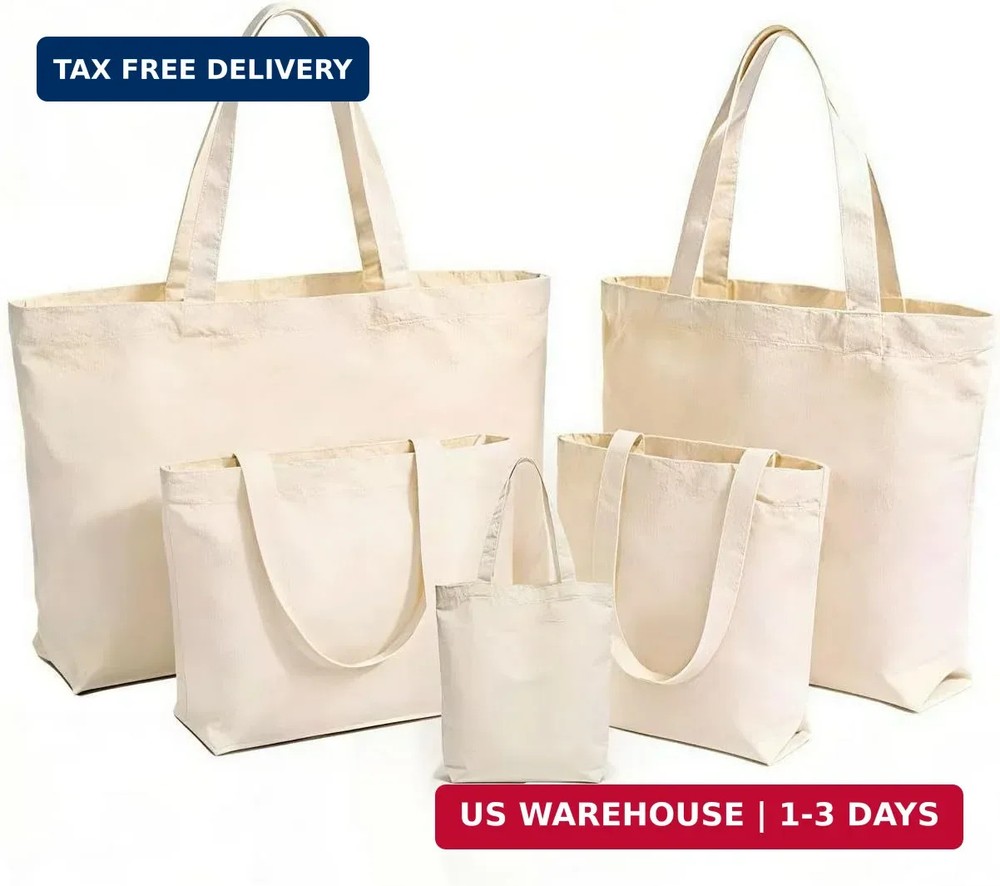 5 Pack Canvas Tote Bag – Available Premium Grocery Bag,Five sizes Reusable bag,M