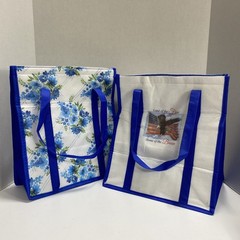 2 Insulated Cooler Tote Reusable Blue Grocery Bag Handles Pocket 14.50 x 13 x 9″