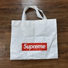 Supreme White/Red Box Logo Reusable Plastic Tote Bag Double Handles 12in