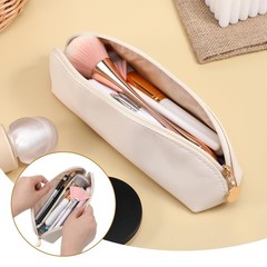 Prasacco Portable Travel Makeup Brush Bag with Zipper, 26x7x6.5 cm, Beige