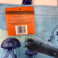 Trader Joe’s Ocean Recycled Plastic Tote Bag Reusable Shopper Blue Sea Water NWT