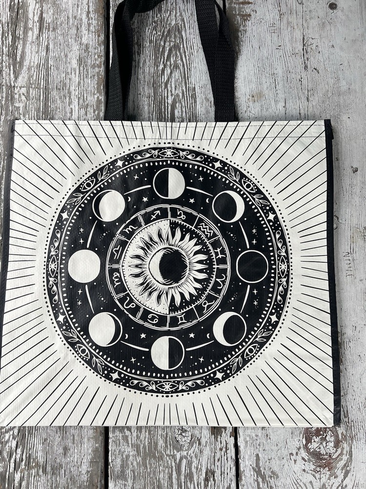 NEW Shopping Bag~ Earth World 🌎reusable Tote Bag~BLACK & WHITE SUN ☀️ Cool~TJX