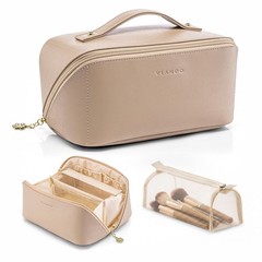 VLANDO Makeup Bag,Travel Toiletry 9.1 x 4.8 x 4.7 inches, 01.Toffee