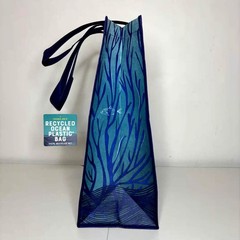 Trader Joe’s Ocean Recycled Plastic Tote Bag Reusable Shopper Blue Sea Water NWT