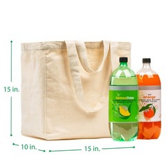 3pc Canvas Grocery Bags with Pockets, Shoulder Straps – Foldable, Washable He…