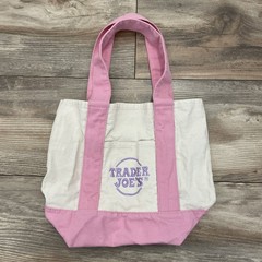 Trader Joe’s Mini Pastel Canvas Tote Bag Small Pink Beige Foldable Color Block