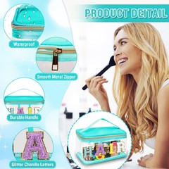 Chenille Letter Clear Makeup Bags Hair Pouch, Preppy Patch HAIR-Green