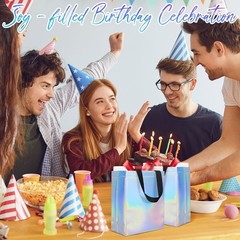60 Sets Reusable Gift Bags with Tissues Papers Glossy Non Woven Tote Bags