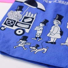 The New Yorker Tote Bag Lot of 2 Canvas Graphic Tomi Um Blue Beige