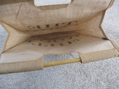 The Loom Reusable Tote Burlap Wood Handles Large Shop Sustainable Beige EUC