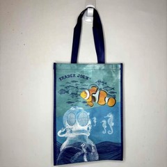 Trader Joe’s Ocean Recycled Plastic Tote Bag Reusable Shopper Blue Sea Water NWT