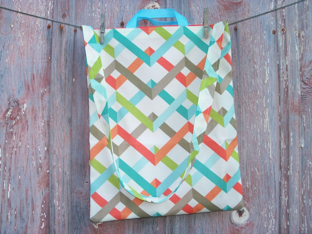 Multicolor Geometric Print Tote Bag Grocery Shopping Beach Pool